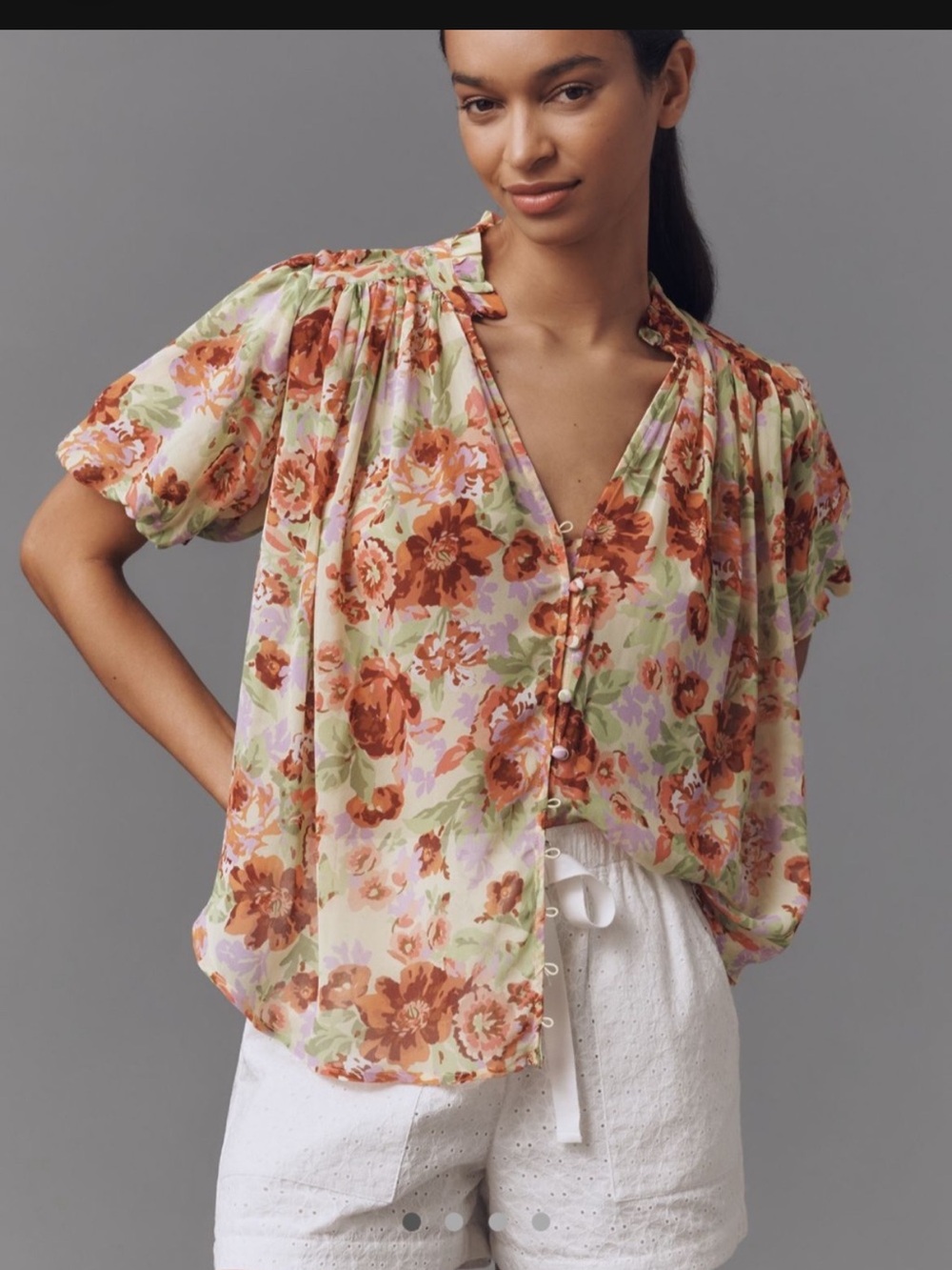 Anthropologie the Estela sheer floral short sleeve edition Large NWT